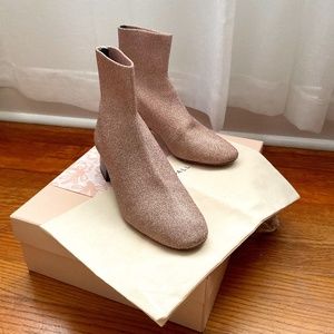 Loeffler Randall Carter Knit Sock Boots - Nude Pink Glitter